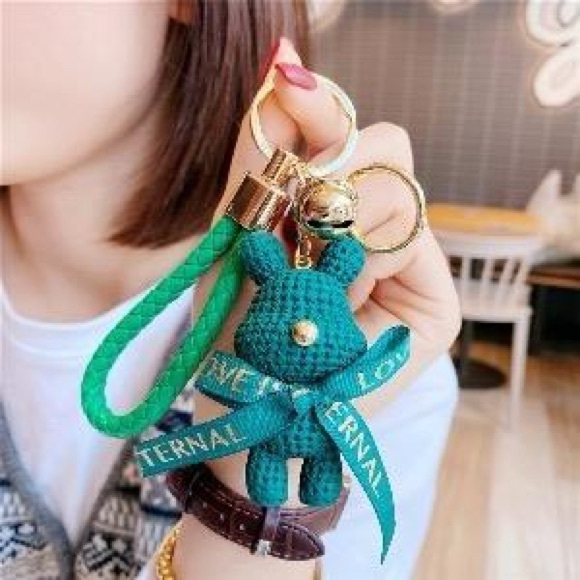 Accessories - Trendy Green Bunny Keychain with Strap